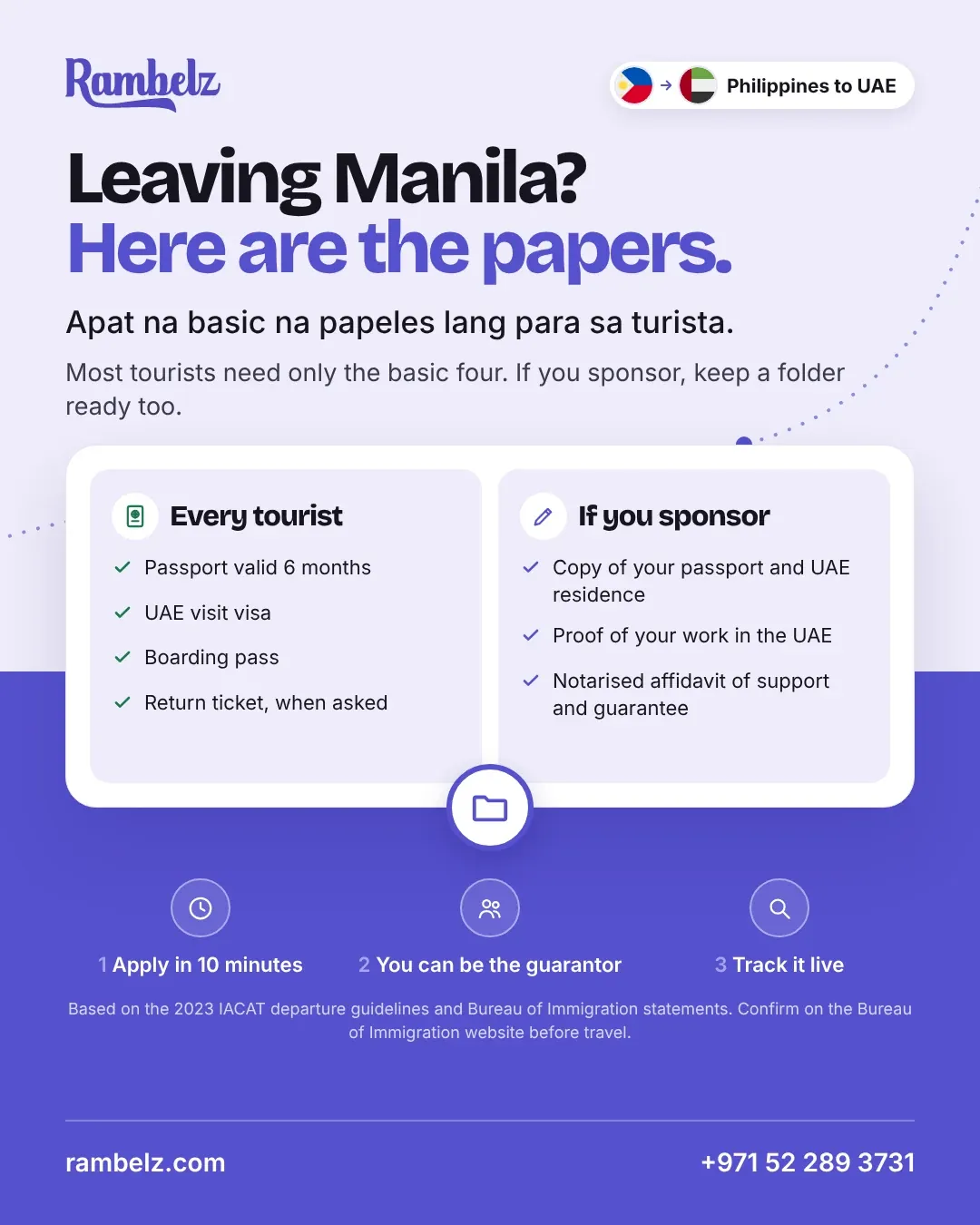 Basic departure papers for Filipino tourists and extra papers for UAE sponsors